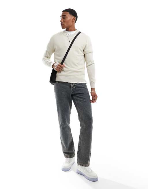 River Island – Basic-Sweatshirt in hellem Steinbeige mit Rundhalsausschnitt, 2 von 4