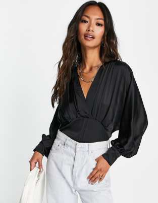 RIVER ISLAND BATWING BODYSUIT IN BLACK