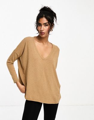 River Island Batwing long sleeve top in brown - light