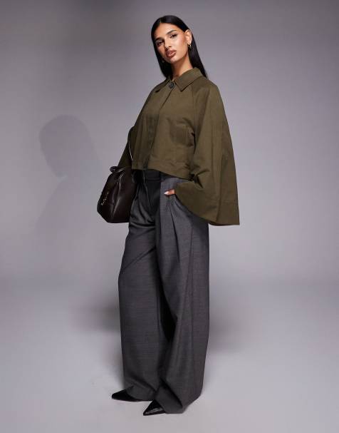 River Island batwing sleeve barn jacket in dark khaki