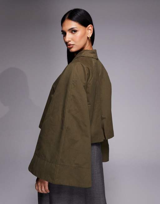 River Island batwing sleeve barn jacket in dark khaki, 4 of 4