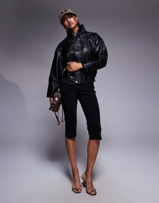 River Island Batwing Sleeve Funnel Neck Faux Leather Jacket In Black