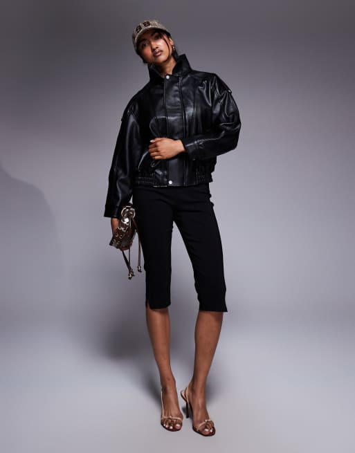 River Island batwing sleeve funnel neck faux leather jacket in black