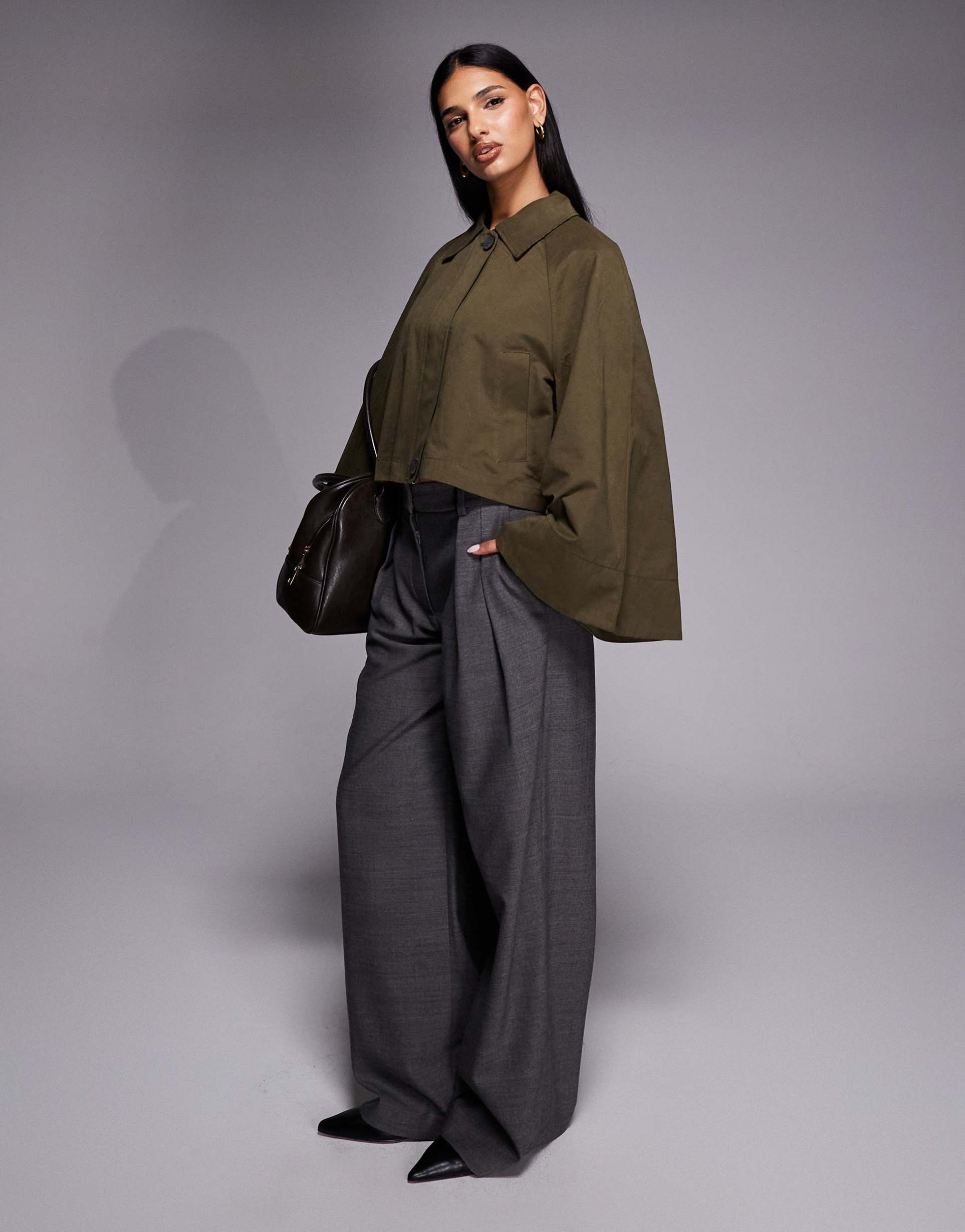 river island batwing sleeves barn jacket in dark khaki green