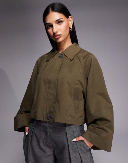 River Island batwing sleeves barn jacket in dark khaki green, 2 of 4