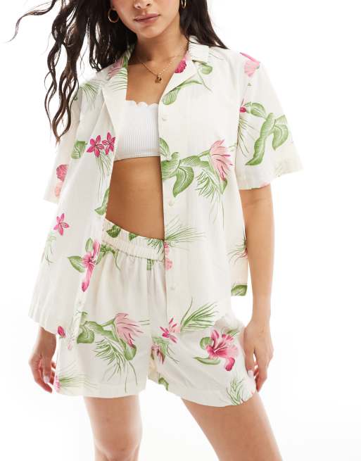River Island – Bawełniana plażowa koszula w tropikalny wzór, część zestawu
