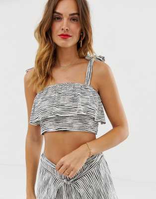 River Island beach crop top in stripe-Black