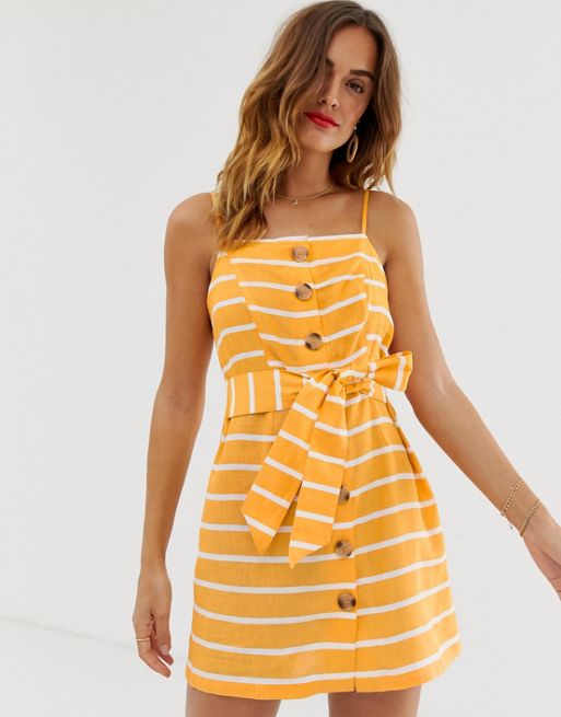 River Island Beach Dress With Buttons In Orange Stripe