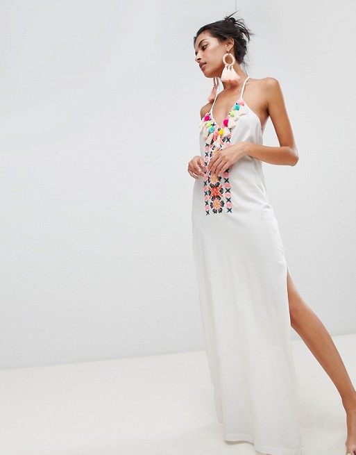 River Island beach maxi dress with tassel details in white