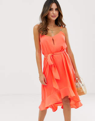 River Island beach midi dress with ruffles in bright pink