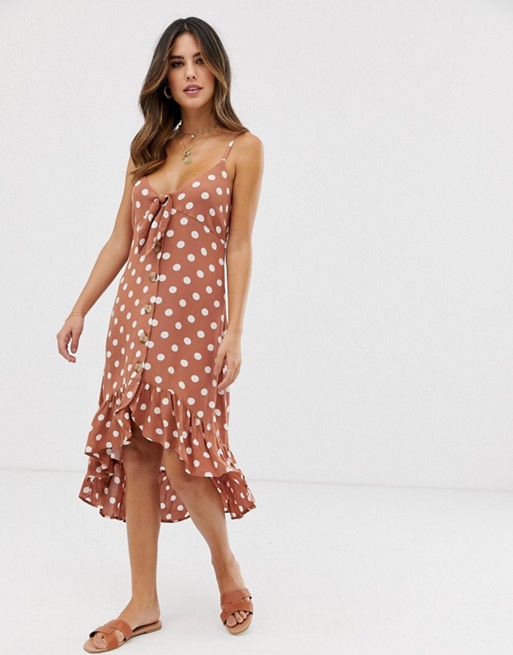 River Island beach midi dress with tie front in polka dot