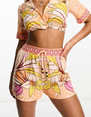 River Island beach shorts in orange tropical print - part of a set