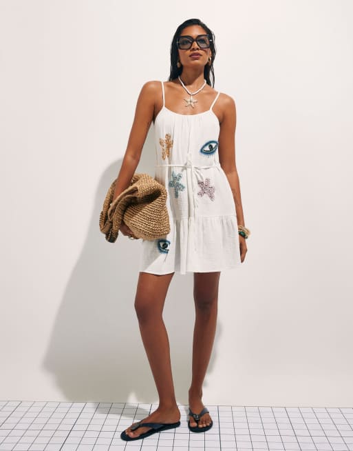 river island white beaded dress Bead embellished cami mini in color:Aurora Pink style:Milkmaid Frill detail Shop C.L. Shirts Black