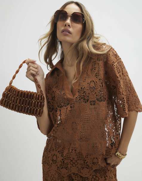 River Island Beaded clutch bag in brown - view 1