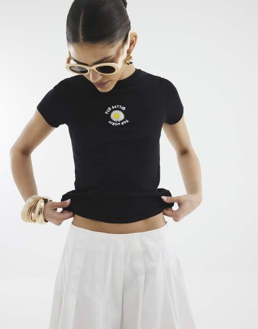 River Island Beaded daisy baby t-shirt in black