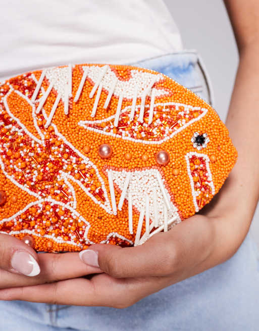 River Island beaded fish bag in orange