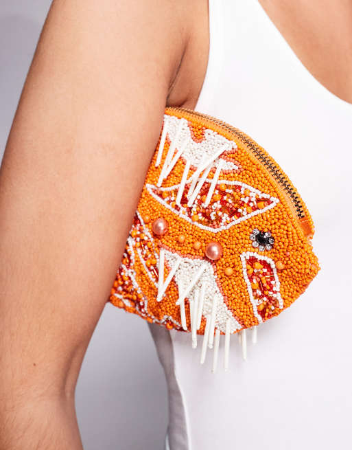 River Island beaded fish bag in orange