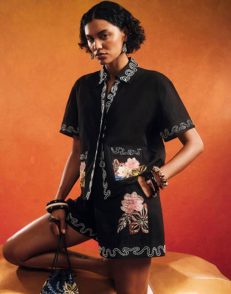 River Island Beaded floral shorts in black - view 1