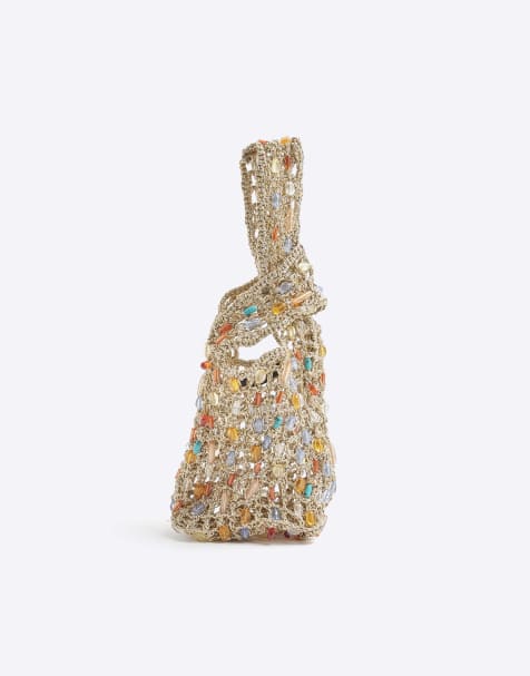 River Island Beaded grab bag in beige - view 1