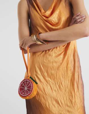 River Island beaded grapefruit bag-Orange
