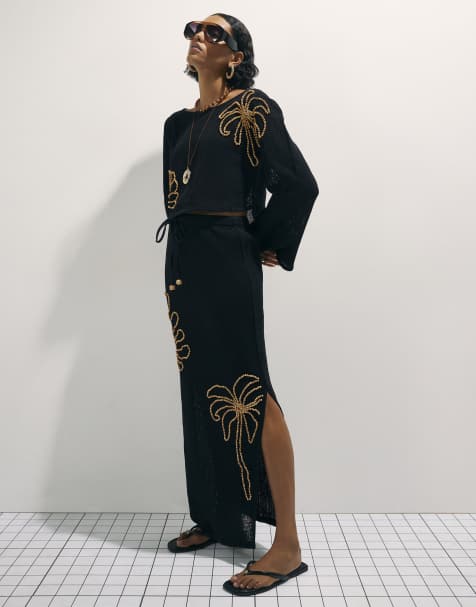 River Island Beaded knit maxi skirt in black - view 1