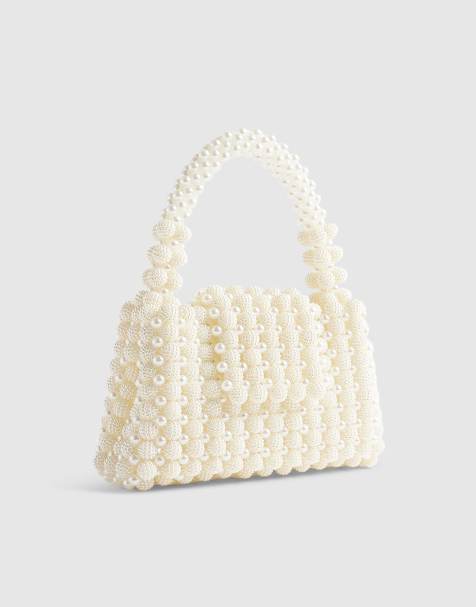 River Island Beaded pearl clutch bag in white - view 1