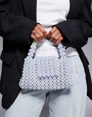 River Island River Island beaded pearl grab bag in light blue