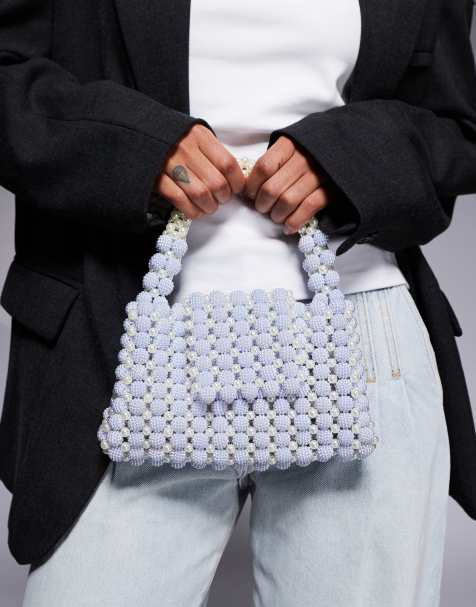 River Island beaded pearl grab bag in light blue - view 1