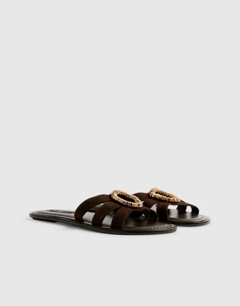 River Island Beaded ring flat sandals in brown - view 1