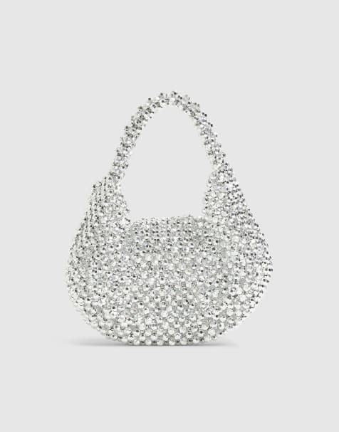 River Island Beaded scoop clutch bag in silver - view 1