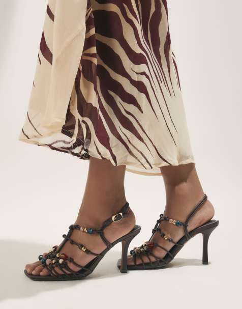 River Island Beaded strappy sandals in brown - view 1