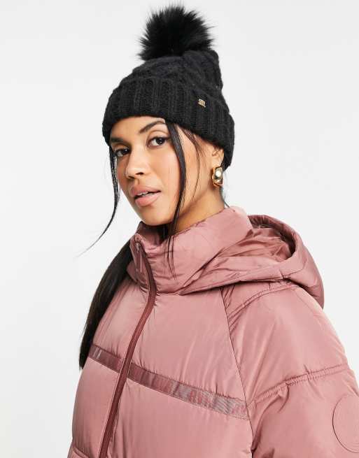 River Island - Beanie met kabels en pompon in zwart