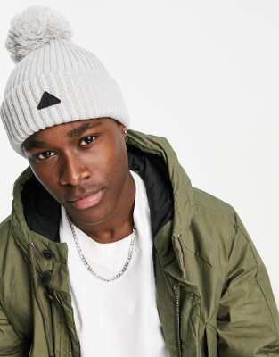 River Island - Beanie met pompon in grijs