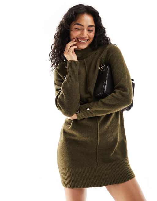 River Island - Behaaglijke gebreide mini trui-jurk in kaki
