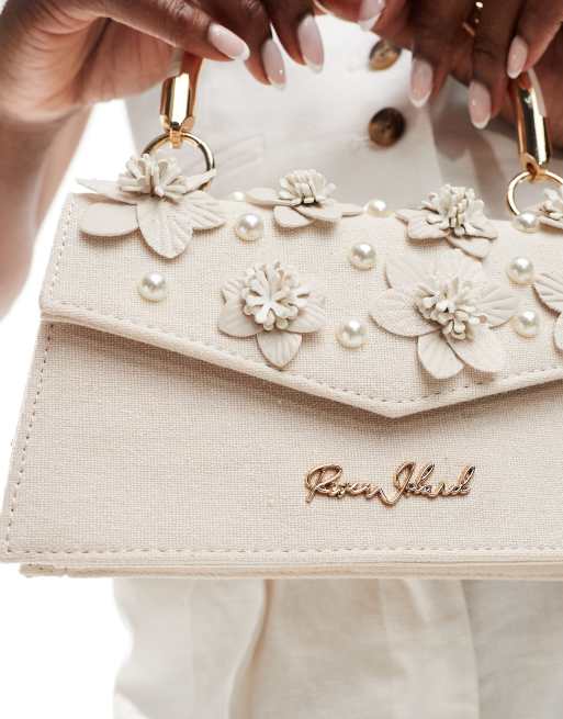 River Island – Beige axelremsväska med 3D blommor, 2 av 4