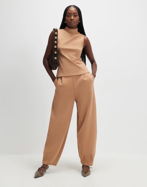River Island Beige barrel leg trousers in tan
