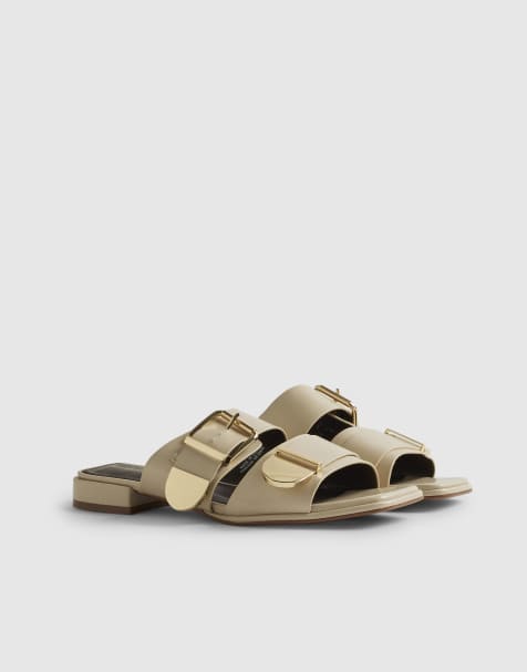 River Island Beige buckled flat sandals in cream - view 1