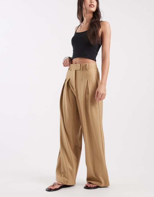 River Island - Beige bukser med vide ben og nålestriber, 3 af 5