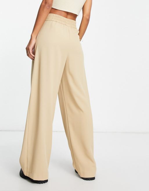 River Island – Beige byxor med vida ben och veck, del av set, 2 av 4