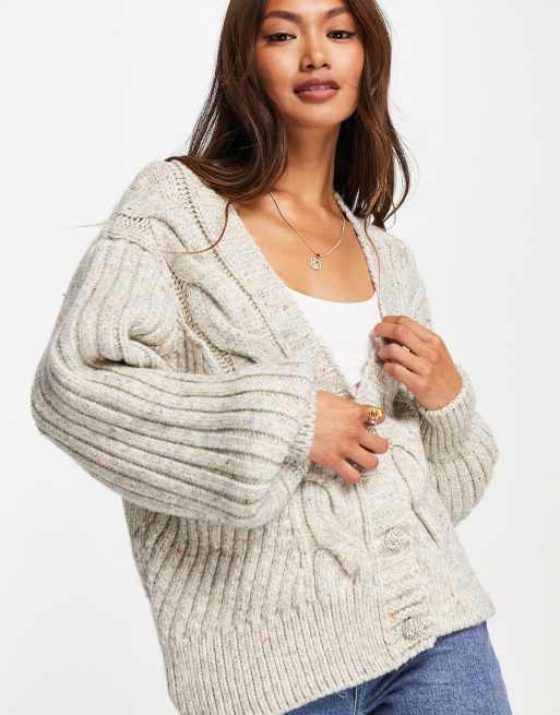 River Island - Beige cardigan i chunky strik i firkantet pasform