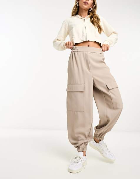 River Island – Beige cargobyxor med elastisk fåll - view 1
