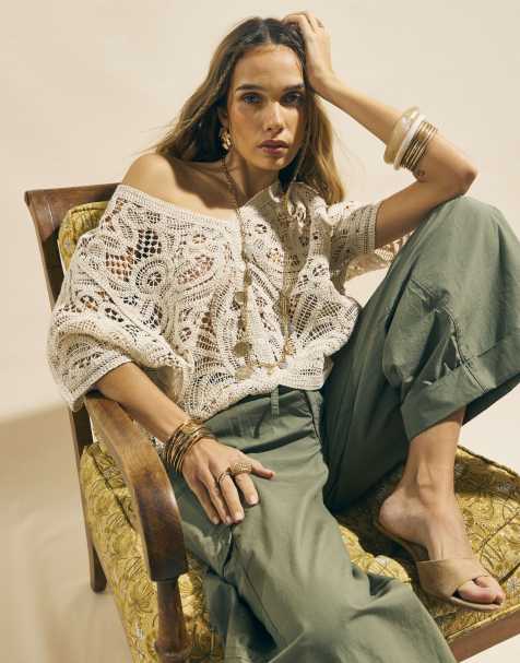 River Island Beige crochet cardigan in stone - view 1