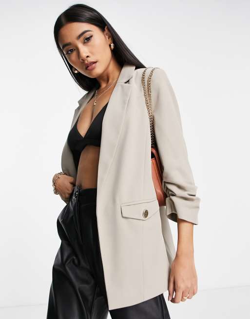 River Island – Beige enkelknäppt kavaj med bröstficka