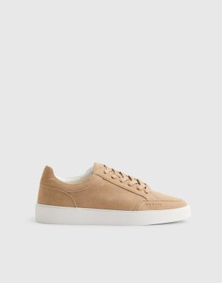  Beige faux suede trainers in stone