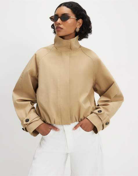 River Island Beige funnel neck chopped trench jacket in tan