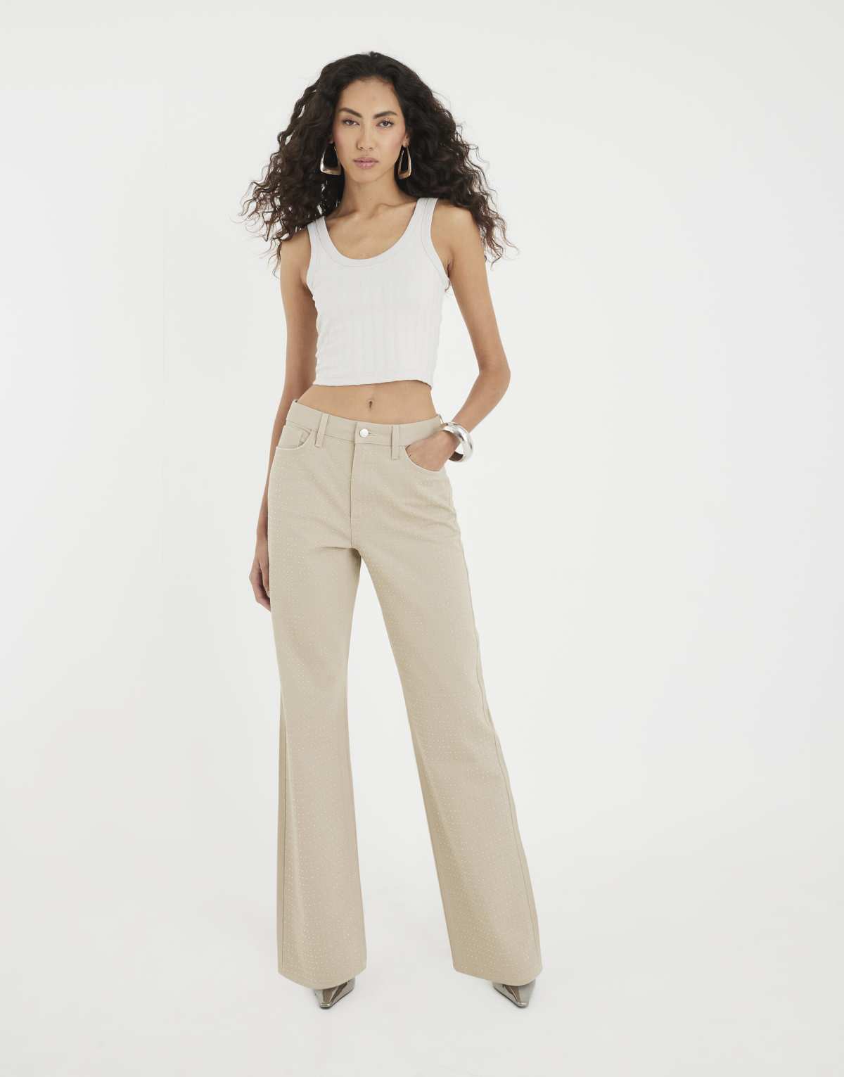 River Island Beige high rise diamante loose wide leg jeans in brown - light