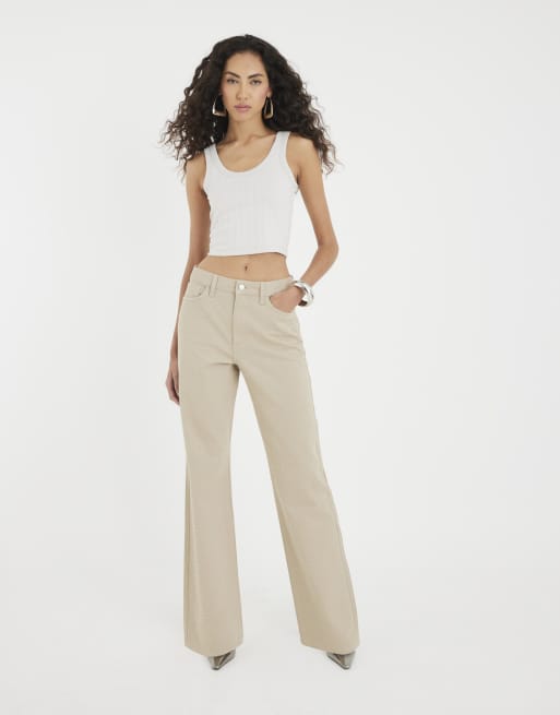 River Island Beige high rise diamante loose wide leg jeans in brown - light