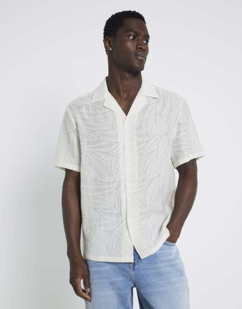 River Island Beige jacquard floral shirt in ecru - view 1