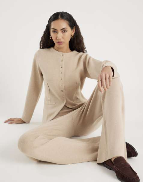 River Island Beige knitted long sleeve structured cardigan in stone