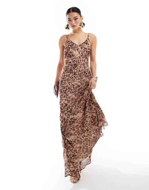 River Island – Beige, leopardmönstrad slipklänning i maxilängd - view 1